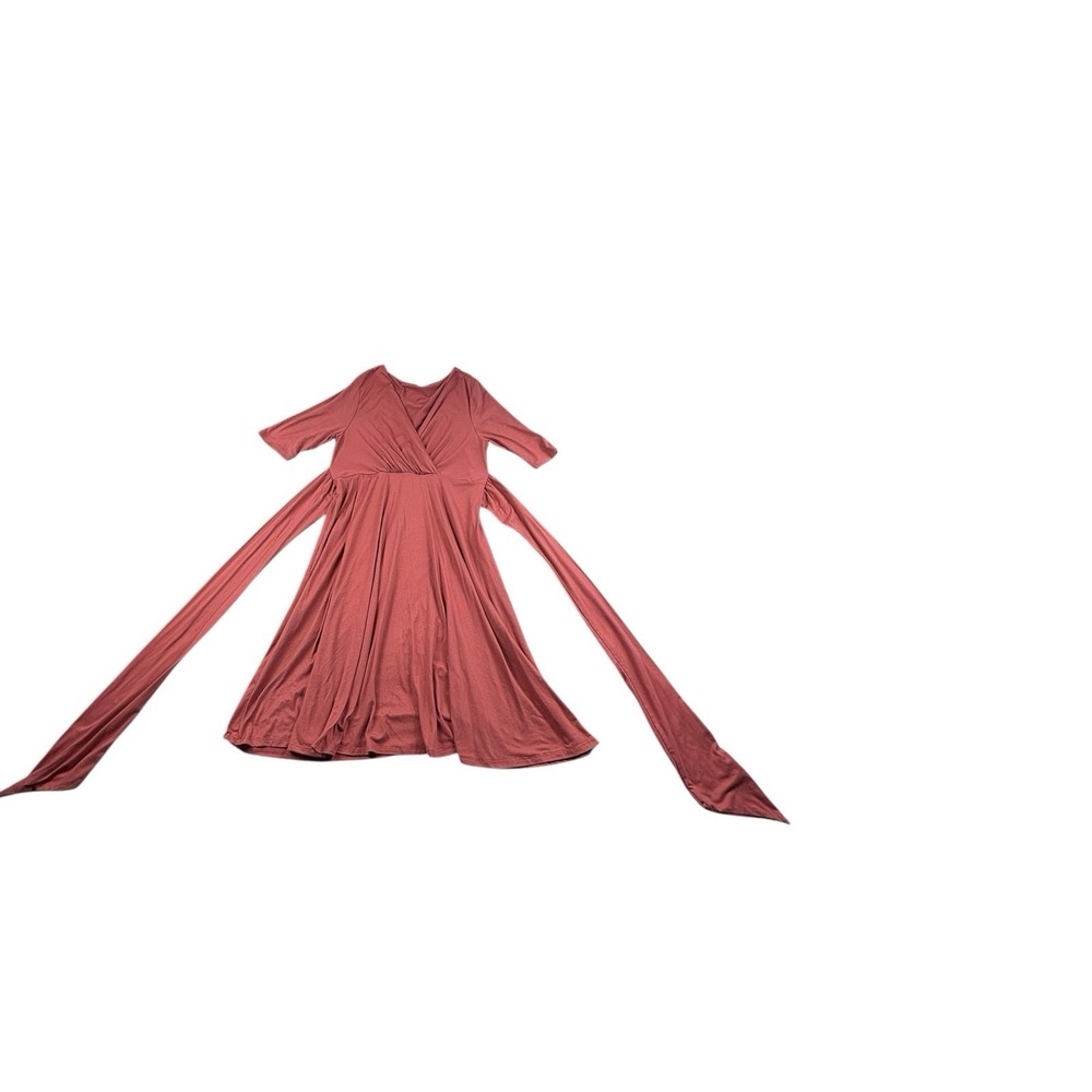 Mother Bee Maternity Wrap Dress Medium Rust Tie Waist Midi Short Sleeve